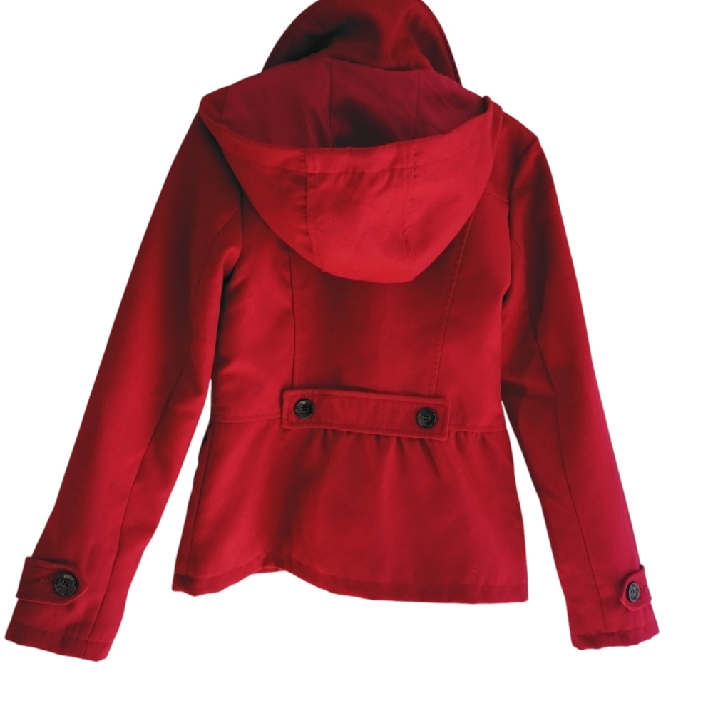 Celebrity Pink Red Trench Coat Hooded SZ S - Picture 4 of 5